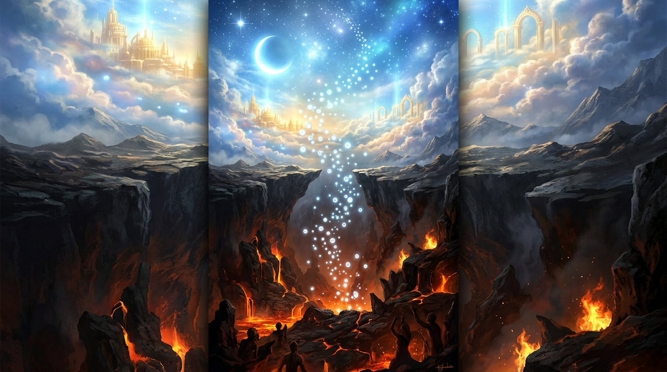 Split celestial sky and underworld with ascending essences